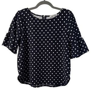 Green Envelope Los Angeles Polka Dot Ruffle Sleeve Blouse